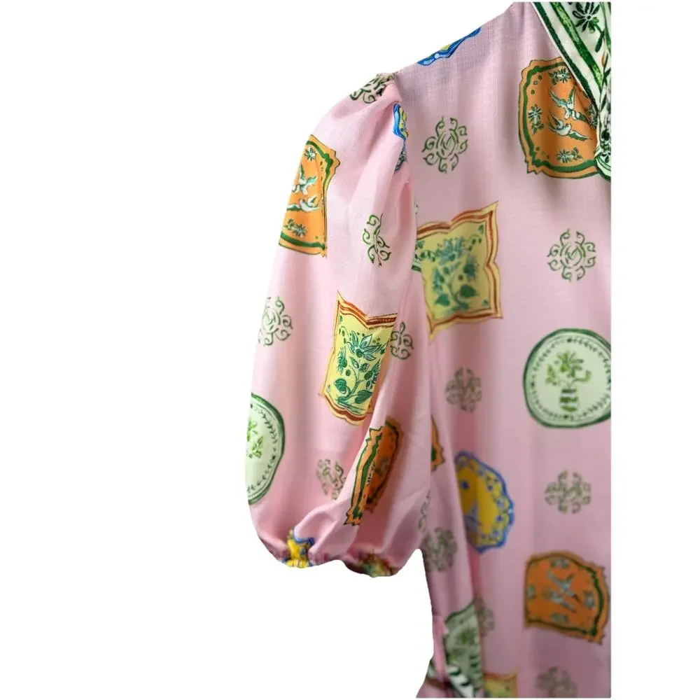 Sunday Up Linen Blend Shirt Dress Women’s Sz S Puff Sleeve Tie Waist Midi - Picture 5 of 11